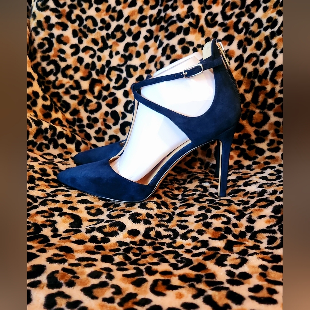Nine West Teresa T-Strap Pumps in Navy Suede - Picture 11 of 16
